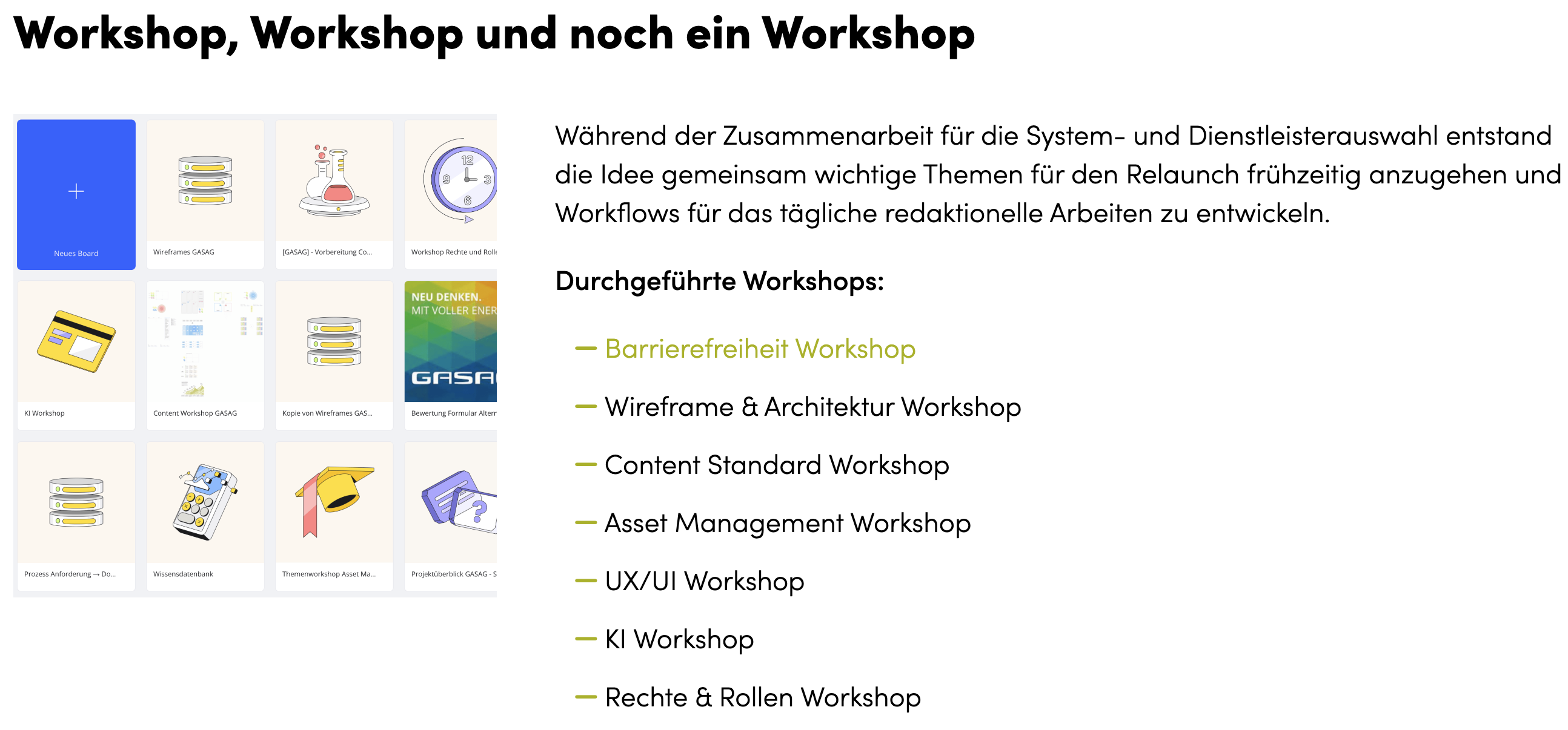 Headline, Text und Bild zum Thema Workshops als Beispiel für den korrekten inhaltlichen Einsatz von Bildern